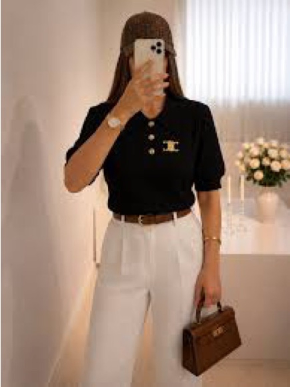 Celine Knitted Cotton Polo Shirt, size medium